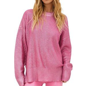 BEACH RIOT Women’s Size Small Callie Iridescent Metallic Coated Pink Sweater